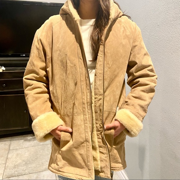 St John’s Bay Leather Winter Coat with hood Sherpa Lining - Picture 2 of 15